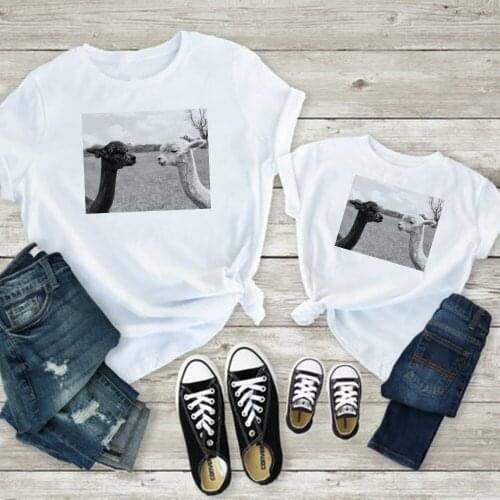 Family Matching Clothes Family Look Harajuku Kawaii Alpacas Llama Animal Print Funny T Shirts Cute Top Tee Shirt Kids Tshirt