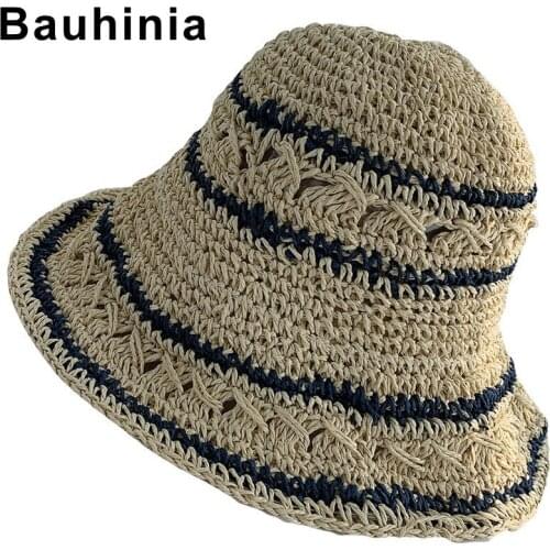 Bauhinia brand foldable hand-woven retro hat female spring and summer straw hat holiday beach hat big brim small fresh sun hat