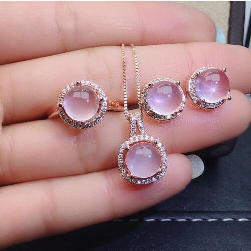 Natural and Real Rose Quartz jewelry set Natural Real Rose Quartz 1pc pendant,1pc ring.2pcs Earring