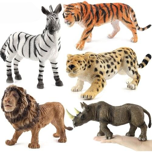 Tiger/Lion/Rhinoceros/Zebra Animal Figure Collectible Toys Wild Animal Action Figures Kids Plastic Cement Toys