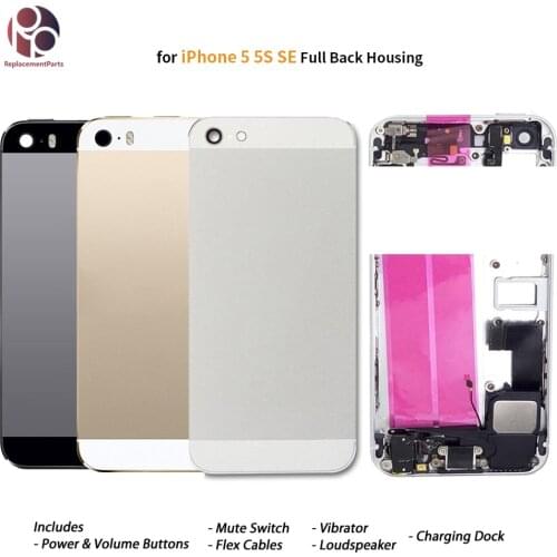Back Full Housing For IPhone 5 5S Battery Rear Door Cover Middle Frame Chassis + Flex Cable Assembly Replacement Repair