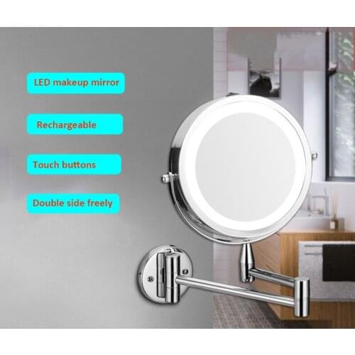 2face Folding LED Makeup Mirror with Light Bathroom Retractable Double-sided Beauty Mirror Magnifying mirror Wall Mounted Mirror