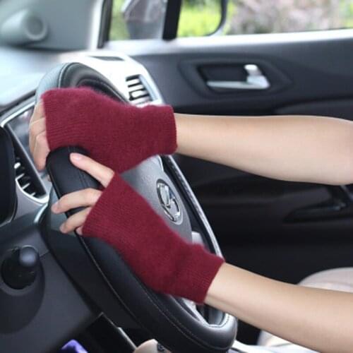 Womens Cashmere Knitted Half Finger Touch Screen Gloves Winter Warm Wool Elastic Short Plus Velvet Fingerless Driving Glove K59
