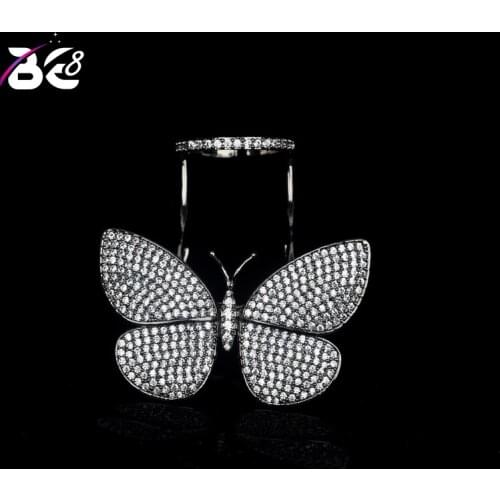 Be8 Brand New Design Can Fly Butterfly AAA Cubic Zirconia Engagement Rings For Women Black Gun Plated Adjustable Jewelry R-077