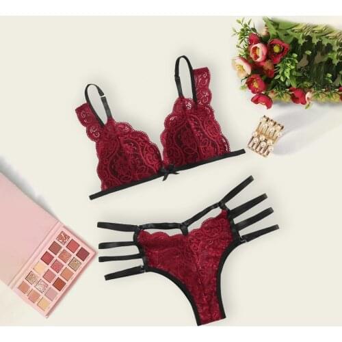 Female Bra Set Sexy Embroidery Two Piece Set New Fashion Lace Pattern Bandage Panties underwear Novel Style Attractive Designed