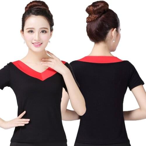 Square dance dress womens V-collar coat new modal T-shirt dancing clothes dance short-sleeved practice clothes