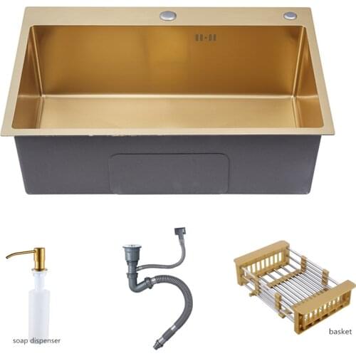 530x430 Gold kitchen sinks above counter sink Vegetable Washing basin Sinks 304 Stainless Steel single bowl Handmade