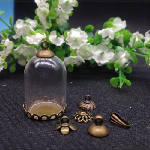 100sets/lot 25*18mm tube glass globe lace antique bronze tray base beads cap set glass vials bottle jar pendant jewelry findings