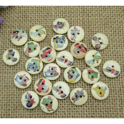 100 Mixed Natural Round Transportation Toy Series Pattern Wooden Buttons For Clothes Crafts Sewing Scrapbooking DIY Accessories