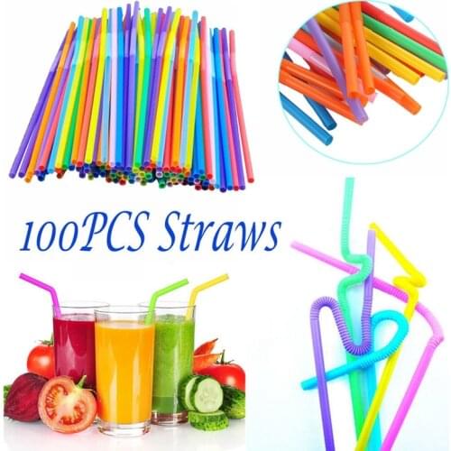 100pcs Stripes Straws Extra Long Flexible Drinking Bendy Home Party Bar Supplies