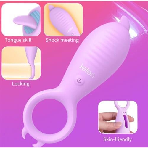 2-in-1 Double Tongue licking Vibrators Delay Ejaculation Ring For Men Couples Penis Cock G Spot Massage Rings Vibrator Sex Shop