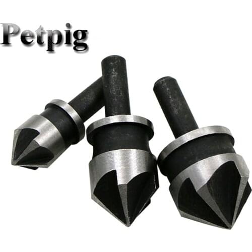 3pcs Carbon Steel Round Shank Five-Edge Chamfer Tool Parts12/16/19mm Countersink Chamfer Drill Deburring Woodworking Hole Open P