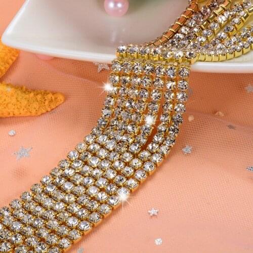 5yard/piece White Crystal Glass Rhinestones chain Gold bottom DIY Wedding dress and Mobile phone shell SIJISHUIZUAN