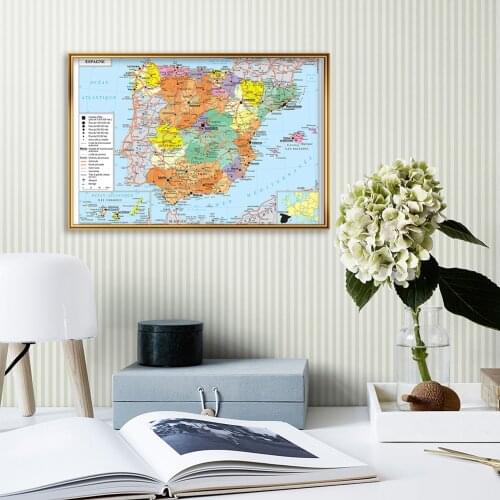 59*42cm The Spain Transportation Political Map In French Wall Art Poster Canvas Painting Travel School Supplies Home Decoration