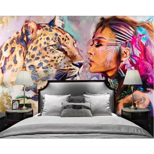 Beibehang hudas beauty American Wallpaper 3d fashion modern hand-painted work clothes beauty animal background photo wallpaper