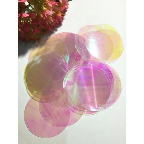 50g Large Round Sequins 35mm PVC Flat Paillette Decoration 1 Side Hole Transparent White AB