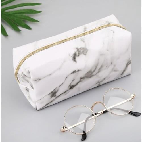 Large Cute Pencil Case Pen Box Zipper Bags Marble Makeup Storage Supplies Drop Shipping