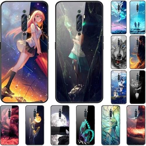 Case For OPPO Reno 2 Z Back Phone Cover Black TPU Silicone Bumper With Tempered Glass