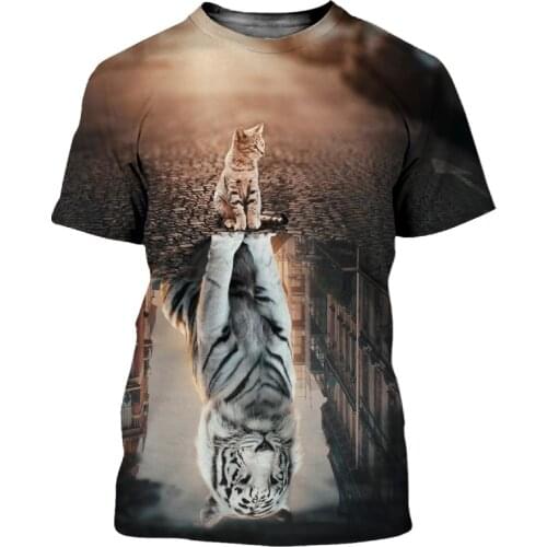 Black and white 3D printing couple T-shirts for men and women, summer short-sleeved tops, fun animal loose tops