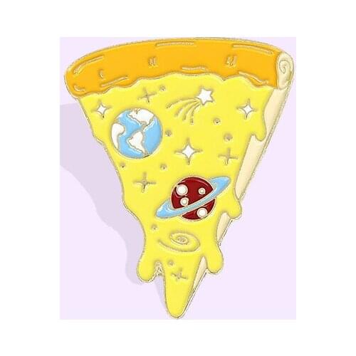 Yellow Space Pizza Enamel Pin Starry Sky Cheese Brooch Bag Clothes Lapel Pin Sasha Away Badge Cartoon Jewelry Gift For Kids