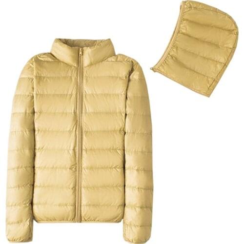 Quality Autumn Winter Slim Hooded Removeable Hat Warm Duck Down Coat Female Outerwear Women Ultra-light 100% White Down Jacket