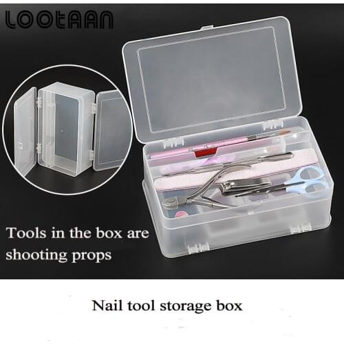 Lootaan 1 Pc Plastic Rectangle Double-layer Nail Art Tool Compartment Storage Box Nail Buffer Files Plastic Container Tools