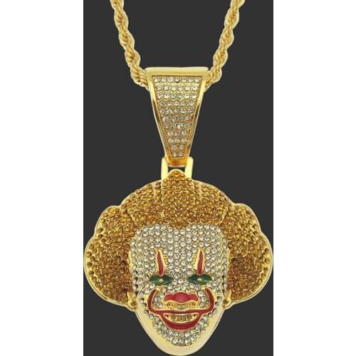 Punk Style Statement Enamel Joker Face Necklace Pendant Hip Hop Jewelry Women Men Fashion Stainless Steel Gold Chain Necklace