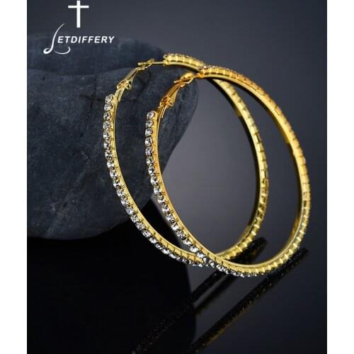 Letdiffery Fashion 30-100mm Crystal Cubic Zirconia Hoops Earrings Stainless Steel Golden Hip Hop Women Earrings Jewelry Gifts