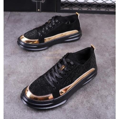 Mens casual shoes Low cut lacing rhinestone loafers crease-proof comfortable city shoes youth ball shoes wedding