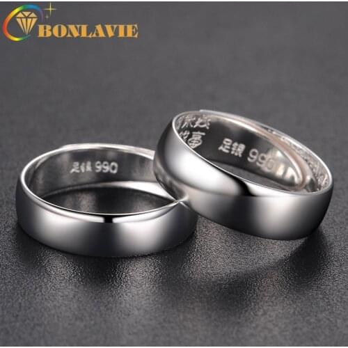 990 Silver Smooth Opening Ring Couple Pair Widened Surface Simple Sterling Silver Ring Men Ring 6mm 5mm Width Inscribed Sutra