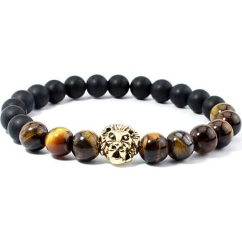 Natural tiger eyes matte black fashion jewelry lion head Buddha beads yoga bracelet