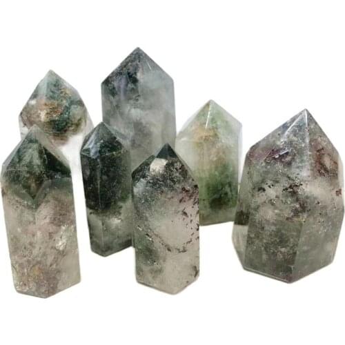 Natural Green Ghost Phantom Quartz Crystal Points Healing Crystals polishing gemstone Wands