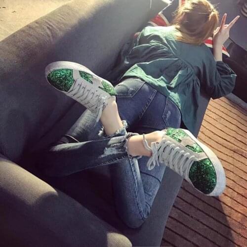 Spring and Summer Womens New Old Vintage Small Dirty Shoes Sequins Ins Star Student Sports Shoes Fashion Casual Shoes