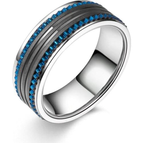 New Design Stainless Steel Rings Gear Ring Multi Groove Ring Black And Blue Wedding Band Customize Jewelry For Elegant Men