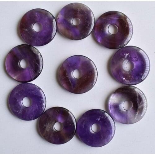 Superior quality natural stone Amethysts doughnut Necklace Pendant 25mm Round ladies jewelry gifts wholesale 10pcs/lot