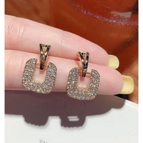 YAOLOGE Rhinestone Hollow Square Earrings For Women Luxury Temperament Short Fashion Stud Earrings 2020 Jewelry Accessories