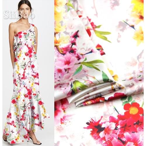Siiboo spandex silk flora printed fabric high end luxurious tissu for women dress blazer pants Fabrique de soie SP6407