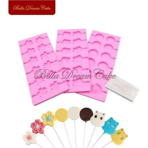 Various shapes Lollipop Silicone Mold Easter Valentines Day Chocolate Candy Cake Topper Moulds Cake Decorating Tools Bakeware