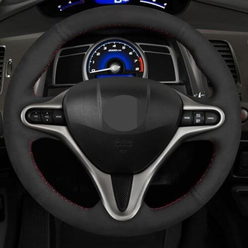 Hand Sew Black Suede Car Steering Wheel Cover For Civic Civic 8 2006 - 2011