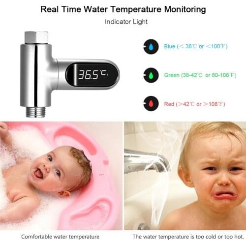 LED Digital Shower Water Temperature Meter 360 Rotating Bathroom Baby Bath Electricity Shower Thermometer Flow Display Screen