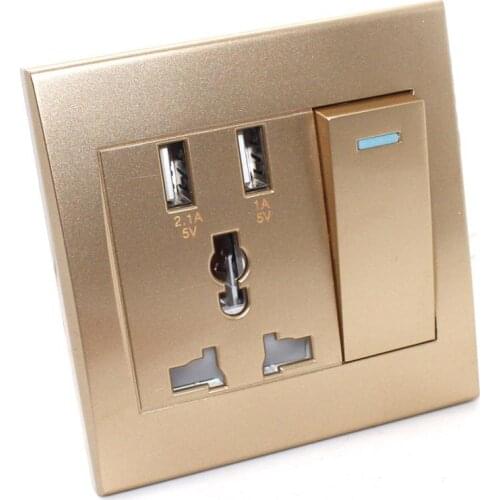 Universal Standard Wall Socket With Dual USB and LED Light Switch PC Panel 86 Type 5 Holes Double USB Electric Socket