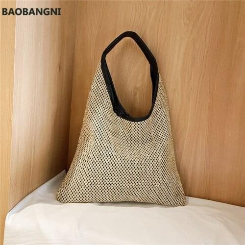Vintage Summer Women Durable Weave Straw Beach Bags Linen Woven Bucket Bag Grass Casual Tote Handbags Knitting Rattan Bags