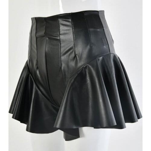 High Waist Wide Leather Skirt Fashion Cool Girly Ladies Short Dress All-match Summer Daily Wearing Streetwear Women Chic