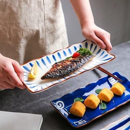 Japanese style Hefeng sushi rectangular plate household creative ceramic tableware dish fish plate snack plate dinner plates
