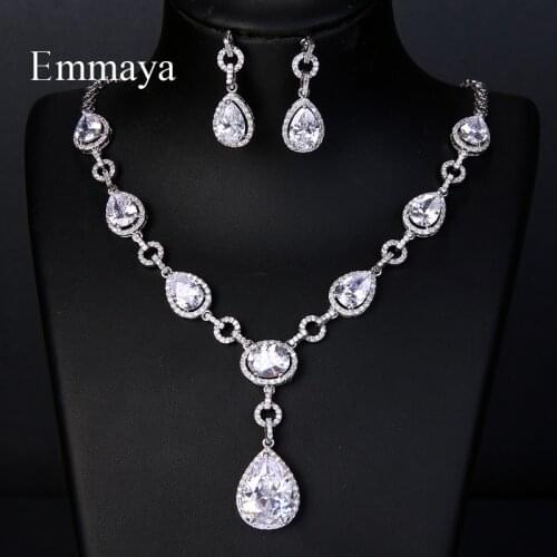 Emmaya Fashion Clear CZ Jewelry Sets Brilliant Cubic Zircon Wedding Party Earrings Necklace Jewelry Sets For Heavy Dinner Gift
