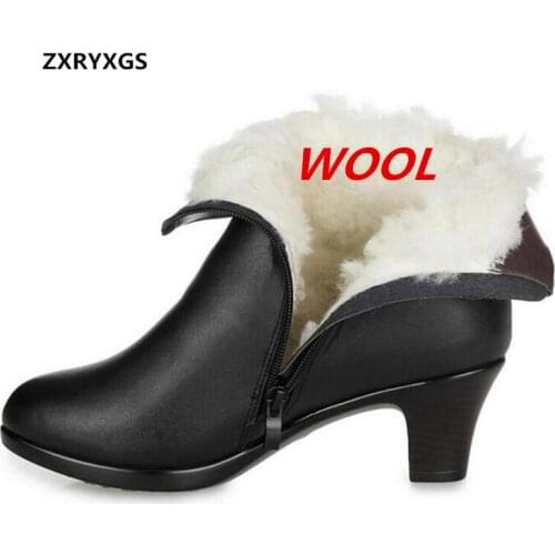 2021 Large Size Winter Genuine Leather Boots Women Fashion Shoes Warm Comfortable Wool Boots Plus Velvet Snow Boots Women Boots
