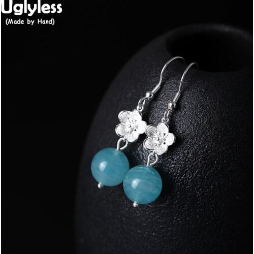 Uglyless 100% Real 925 Sterling Silver Plum Blossom Earrings for Women Elegant Gemstones Balls Earrings Crystal Fine Jewelry