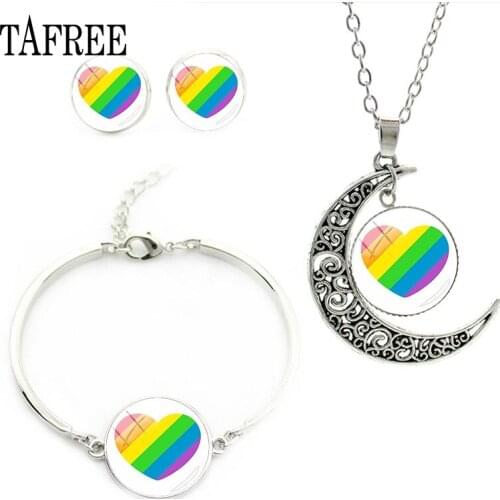 TAFREE Charm Geometric Picture Glass Gem necklace earrings bracelet Jewelry set DIY LGBT Pride Rainbow sets New Arrival BT61