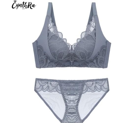 CYNTHRA Underwear Womens Sexy Lace Beauty Back Backless Breathable Bra And Panty Wireless Seamless Push Up Ladies Lingerie Set