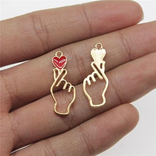 10pcs/lot Jewelry Making DIY Handmade Craft Charms KC Gold Color 10x28mm Love Heart Gesture Pendant